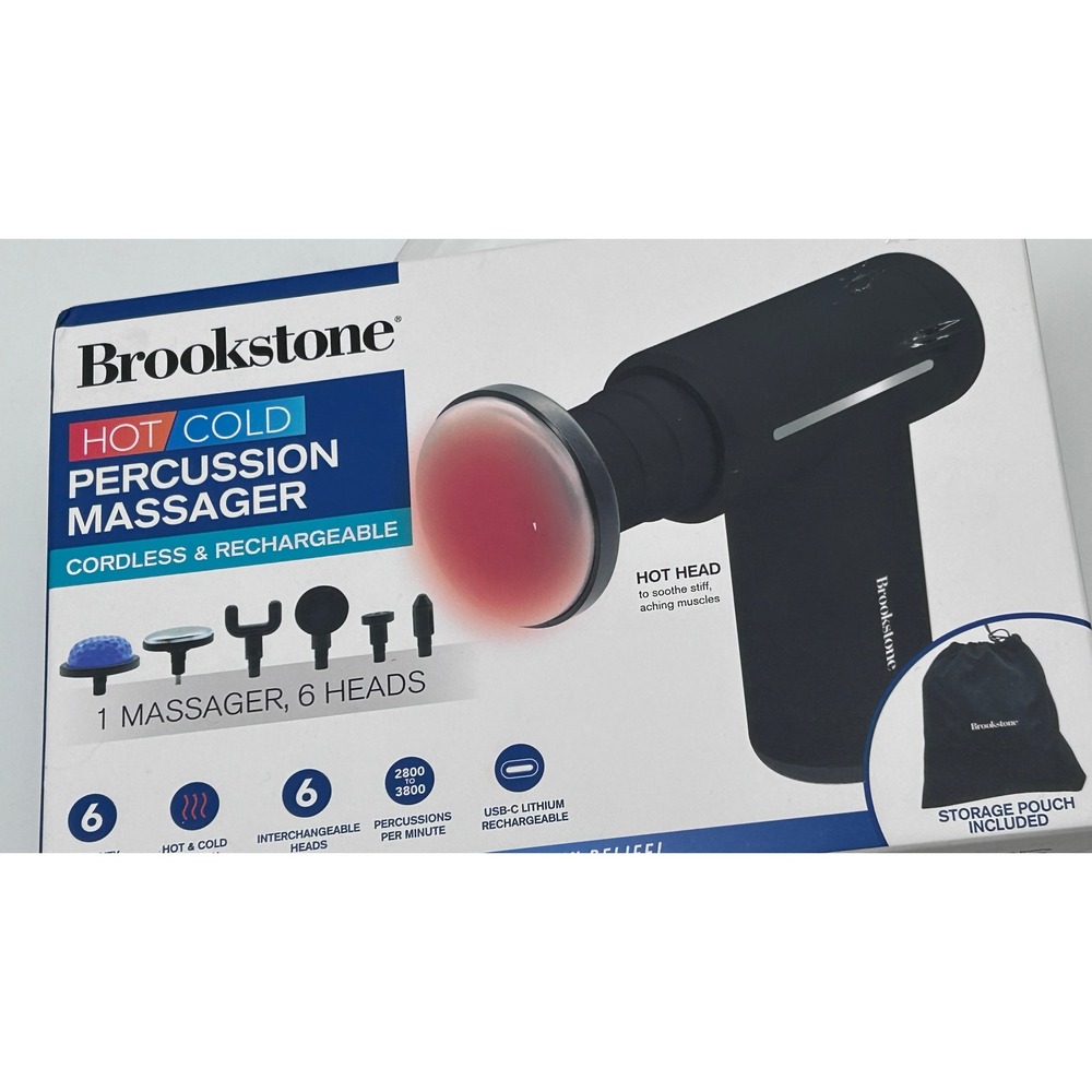Brookstone Hot Cold Percussion Massager Cordless Rechargeable 6‎ Heads NWT